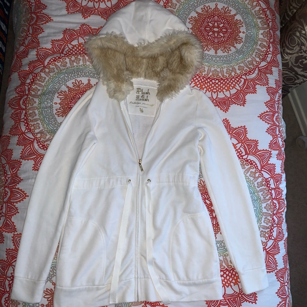 White coat with fluffy hood